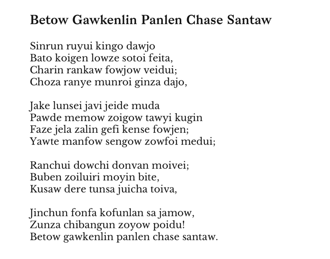 Example of a generated sonnet rhyming ‘jamow’ and ‘santow’