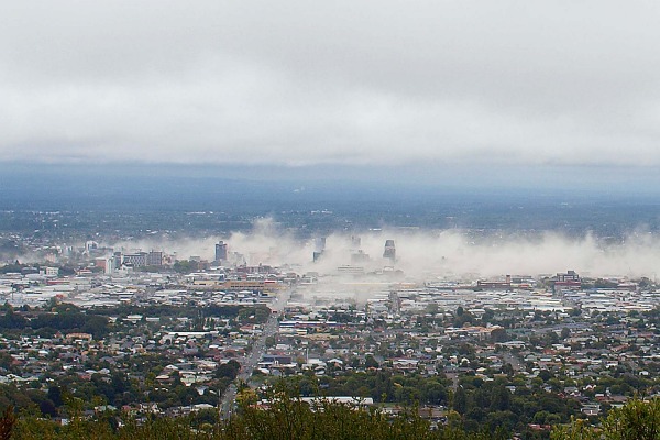 2011 Christchurch earthquake seen from the Port Hills